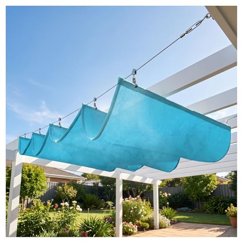 FENGZEQUAN Retractable Wave Awning Cover, Slip Rope Retractable Shade Sail, Replacement Pergola Awning for Outdoor Gardens, Patios, Decks and Gazebos，with Mounting Kit(W1.5*L15m/W4.92*L49.21ft)