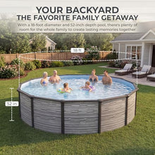 Blue Wave Montilla 18-ft Round 52-in Deep Hard Sided Steel Wall Above Ground Pool with 6-in Top Seats, 5-in Verticals, Skimmer & Vinyl Liner - 7,200 Gallon Capacity for Family Swimming & Recreation