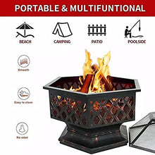 Garden Fire Pit Grill Bowl Grill Barbecue Rack Outdoor Fire Pits 24Inch,Hex Shaped Fire Bowl with Spark Screen Cover for Backyard Garden Patio Bonfire Heating and BBQ