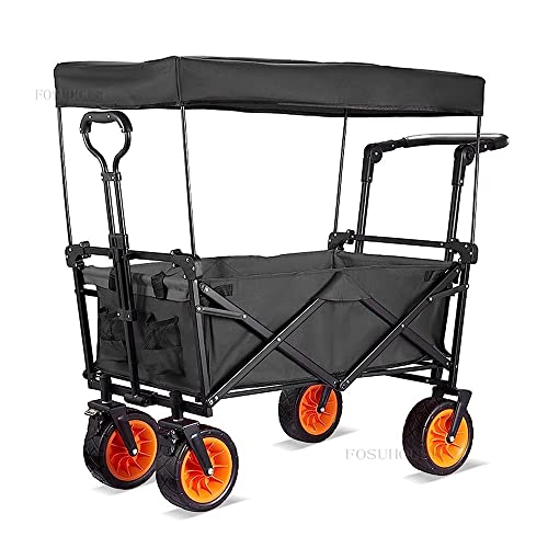 PUCNHZYNW Handcart, Trolley Garden Carts,Outdoor Camping Cart, with Wheels Garden Supplies Folding Cart Picnic Fishing Shopping Cart Portable Trailer/Black