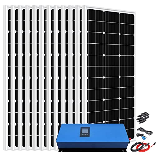 1200W Solar Panel Kit Home Tie System: 12pcs 100W Monocrystalline Solar Panel + 2000W MPPT Solar Grid Tie Power Inverter