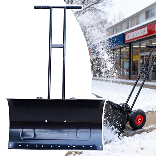 Upgraded Snowplow Shovels - 29-Inch Width Snow Shovels, 7 Blade Angles + 5 Handle Heights with Wheels Ice Scraper - Effortlessly Clear Driveways, Gardens and Large Areas