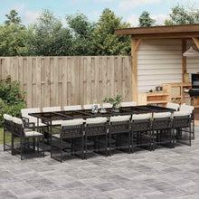 Coespram Large Garden Dining Set 16 Person Black PE Rattan Patio Furniture Set with Adjustable Armrests Folding Chairs and Tempered Glass Top for Backyard Terrace and Balcony
