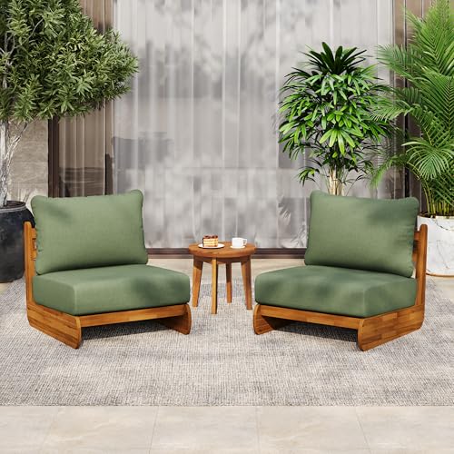 Christopher Knight Home Hopi Set of 2 Outdoor Club Chair with Water Resistant, Acacia Wood Lounge Chair Outdoor, Patio Low Profile Accent Chairs, Comfy Reading Chairs for Garden Backyard, Teak + Green