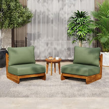 Christopher Knight Home Hopi Set of 2 Outdoor Club Chair with Water Resistant, Acacia Wood Lounge Chair Outdoor, Patio Low Profile Accent Chairs, Comfy Reading Chairs for Garden Backyard, Teak + Green