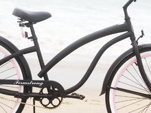 Firmstrong Women's Beach Cruiser Bicycle Single Speed 26 Inch Matte Black/Pink Rims