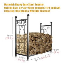 DJVHSRI 26.2Inch Metal Firewood Rack for Fireplace, Antique Log Rack Holder, Outside Firepits Shelf for Back Yard Deck, Black,