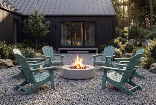Patio Kingdom Folding Adirondack Chairs Set of 6 with Cup Holders, Heavy Duty HDPE Plastic Outdoor Chairs, Weather Resistant Heavyweight Patio Furniture Set for Deck, Fire Pit, Backyard, Aruba Blue