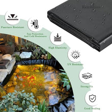 Renmlion Heavy Duty Black Polythene Sheet - Koi Fish Ponds Membrane Waterproof Flexible Pond Liner 0.13mm Thick - Heavy Duty Impermeable Film for Water Garden Pond Tarp(32.8x49.2ft)