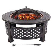 Fire Pits Fire Pit Table BBQ Grill Ice Pit with BBQ Grill Net Mesh Screen Cover for Camping Picnic Bonfire Patio Backyard Garden Beaches Park