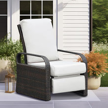 ATR ART TO REAL Outdoor Wicker Recliner Chair with 5.5'' Cushions, Automatic Adjustable Patio Lounge Chairs, Aluminum Frame Reclining Chair for Lawn Backyard Porch Poolside Deck (White)