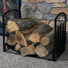 EliteBloom Indoor Firewood Log Rack with Scrolls, Heavy Duty Wrought Iron Firewood Holder, Powder-Coated Lumber Storage for Patio, Deck, and Fireplace