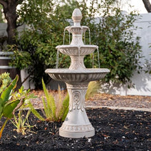 XBrand 47" H 3-Tier Freestanding Outdoor Ceramic Water Fountain with Leaf Details for Patio, Yard and Garden Decor, Beige with Pump for Outdoor Spaces