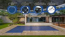 WaterWarden Inground Pool Safety Cover 16’ x 32’ with Left End Step, 15-Year Warranty, UL Classified to ASTM F1346, Triple Stitched for MAX Strength, Abrasion Resistant, Hardware Included, Blue Mesh