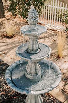 XBrand 51 Inch 3 Tier Outdoor Freestanding Waterfall Fountain with Pump and Pineapple Finial, Decorative Resin Garden Water Feature for Patio, Yard, Lawn, and Backyard Decor, Gray