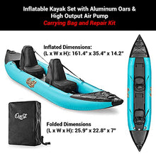 SereneLife 2 Person Inflatable Kayak - Double Kayak with Aluminum Paddles, Repair Kit - Lightweight, Portable Adult Kayaks with High-Output Pump - Durable Vinyl Kayak - Aqua