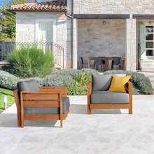 Alaterre Furniture Barton Outdoor Patio Chairs Set of 2 - Weather-Resistant Eucalyptus Wood Armchairs with Thick Cushions - Modern Outdoor Furniture Set for Patio, Porch, Deck, or Poolside (Natural)