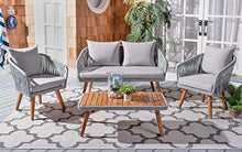 SAFAVIEH PAT7074A Outdoor Ransin Rope 4-Piece Seat Cushions and Pillows Included Patio Set