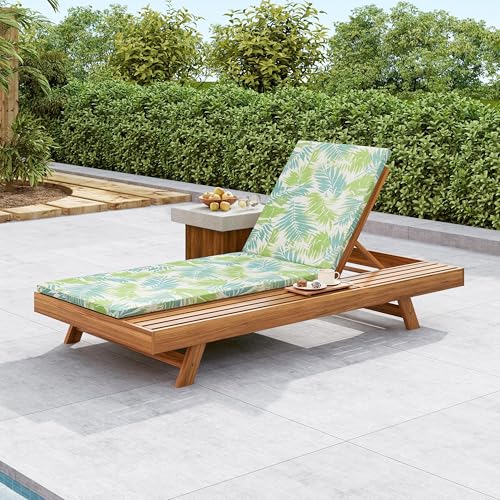 GDFStudio Acacia Wood Chaise Lounge Set with 2" Water-Resistant Cushion,4-Position Adjustable Backrest Recliner,Outdoor Lounger Chair for Patio,Garden,Poolside,Balcony,Deck,79" C Green Leaf,Teak