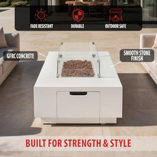 AMS 66" Rectangular Concrete Propane Gas Fire Pit Table Bundle, Cream White