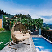 Trustmade 2-Person Hanging Egg Chair With Stand, Wicker Rattan Swing Chair, UV Resistant Cushion for Indoor Bedroom, Outdoor Garden Backyard