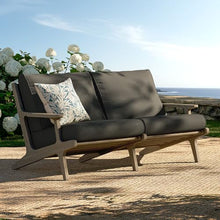Modway Saratoga Teak Outdoor Patio Loveseat in Weathered Gray Flint – 2 Seater Outdoor Couch with Weather-Resistant Cushions – Wooden Porch Loveseat