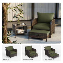 LEVELEVE Patio Conversation Set 5 Piece, Balcony Furniture Outdoor PE Rattan Wicker Lounge Chairs with Soft Cushions, 2 Ottomans & Glass Table for Porch Lawn, Brown (Army Green Cushions
