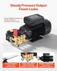 VEVOR Electric Pressure Washer Pump Kit, 1220 PSI, 2.2 GPM, Triplex Power Washer Pump with 2 HP Motor 120 V, Adjustable Water Pressure, for Washing Cars, Gardens, Exterior Walls, Machinery Equipment