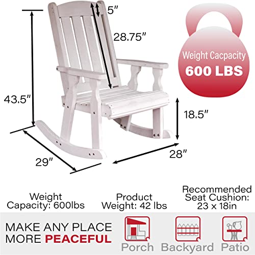 Amish Heavy Duty 600 Lb Mission Pressure Treated Rocking Chair (Semi-Solid White Stain)