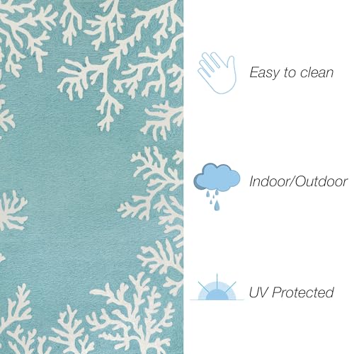 Liora Manne Capri Coastal Coral Border Aqua Indoor/Outdoor Rug 8'3" x 11'6" Coral Border Aqua