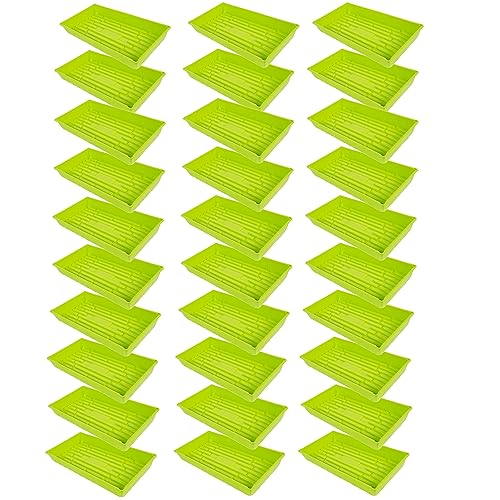 SUNPACK 10" x 20" Mega Plastic Seed Starting Tray, Lime Green, 2.5" (Pack of 30) - No Drainage Holes, Ideal for Greenhouses or Indoor Gardening - Made of Thick, Strong Plastic