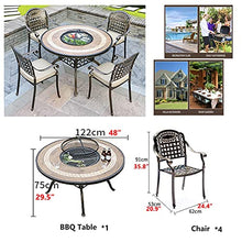 ERoomQ Wood Fire Pits Outdoor Garden Grill Table - Wood Burning Fire Pit, BBQ Party Restaurant Table and Chair Set-with 4 Chairs, Outdoor Coffee Table,122cm/48, cappuccino