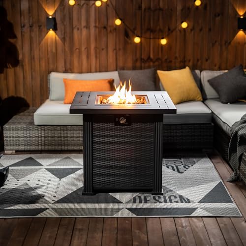 Propane Gas Fire Pit Table, Square Patio Heater with Lid, 50000 BTU Outdoor Fireplace Dining Surface, Stainless Steel Burner, Hidden Tank Holder, Electronic Ignition for Deck Garden Backyard