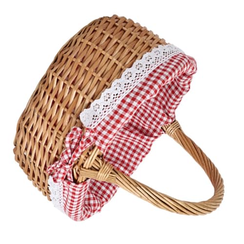Handy Wicker Shopping Basket Fruit Vegetable Bread Container with Removable and Washable Lining Outdoor Picnics Bag Wicker Storage Basket with Handle