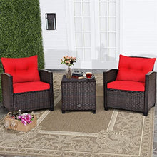 DUYHBAWRS 3PCS Patio Rattan Furniture Set Cushioned Conversation Sofa Coffee Table for Your Outdoor Space(Black)