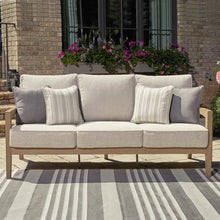 Signature Design by Ashley Hallow Creek Outdoor Sofa with Cushion, Heavyweight Resin Polymer and High Performance Fabric, for Patios and High-Wind Areas, Driftwood, 76" W