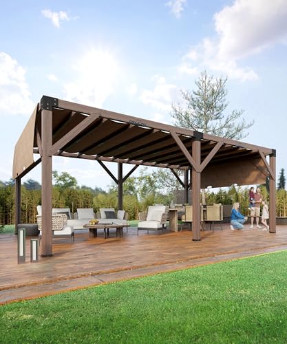 VerisShade 12 Ft x 20 Ft Cedar Pergola with Canopy Reddish-Brown