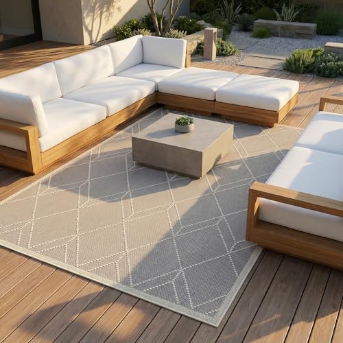 Couristan Noli Trellis Durable Colorfast Bordered Outdoor Rug, Grey, 9 x 12