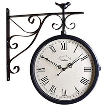 EHVYBDX Double Sided Wall Clock Vintage, Clock for Garden Outdoor Home Silent Non-Ticking Wall Mounted Clock,C