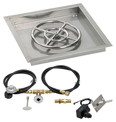 American Fireglass SS-SQPKIT-P-18 Propane 18" Square Stainless Steel Drop-in Pan with Spark Ignition Kit (12" Fire Pit Ring)