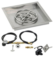 American Fireglass SS-SQPKIT-P-18 Propane 18" Square Stainless Steel Drop-in Pan with Spark Ignition Kit (12" Fire Pit Ring)