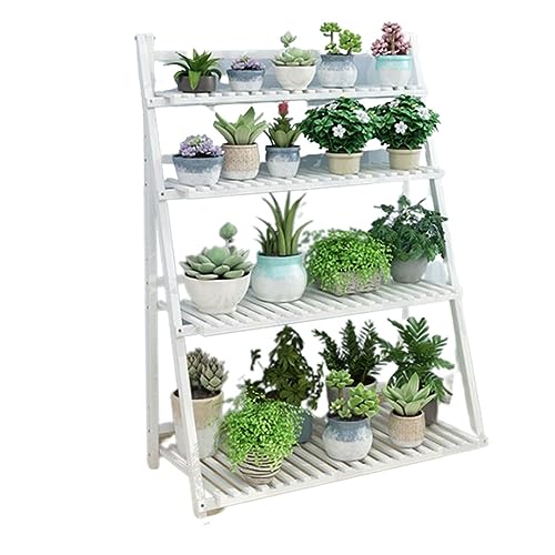 ZOCWJK Ladder Plant Stand 4Tier Wooden Planter Holder Flower Pot Display Shelf for Home Patio Lawn Garden Balcony Plant Stand Indoor,White-100cm
