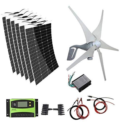 AUECOOR 1120W Solar Generator Wind Turbine Kit : 6X 120W Flexible Solar Panel+ 400W Wind Turbine Generator for Home Cabin RV