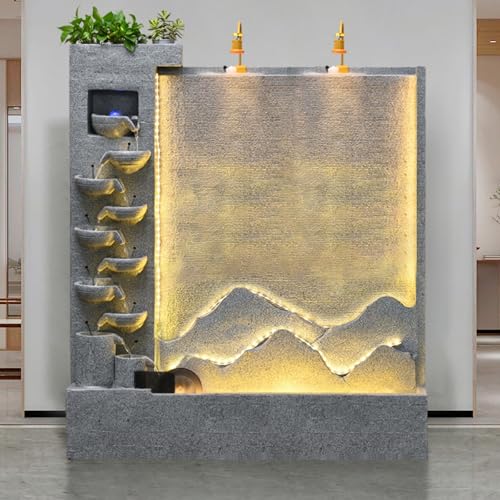 Outdoor Cement Water Fountain with LED Lights, 6-Foot Tall Wall Waterfall Fountain for Garden, Yard, and Patio - Durable, Energy-Efficient, UV-Resistant (Left+Right)(Left)
