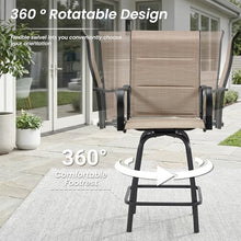 HOMREST Outdoor Swivel Bar Stools Set of 8, High Patio Swivel Bar Chairs with Padded Back & Seat, All-Weather Textilene Tall Patio Chair with Curved Armrest & Metal Footrest for Outside,Light Brown