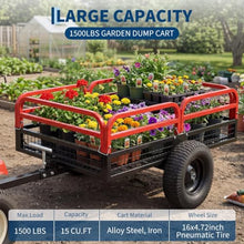Heavy Duty Utility Trailer, 1500 LB Capacity, 15 Cu.Ft ATV Trailer Pull Behind with Removable Sides & All Terrain Tires, Lawn Tractor Dump Cart for Garden Yard, Red