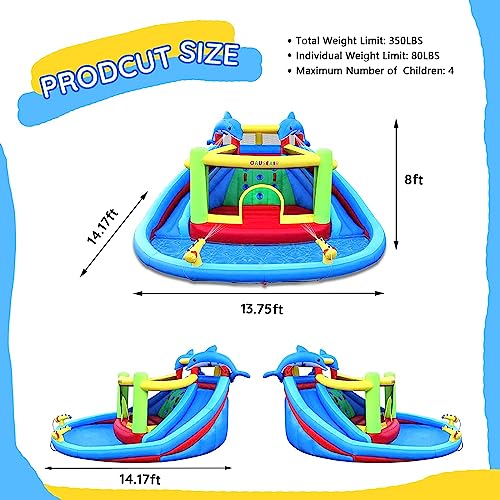 Causeair Inflatable Water Slide & Bounce House with Dolphin Styling Multi