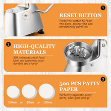 DLYZAYE Burger Maker Machine,Commercial Hamburger Press Patty Maker, 100mm/130mm/150mm Stainless Steel Heavy Duty Grill Burger Press Patty Meat Tool with 500 Pcs Patty Papers,100mm