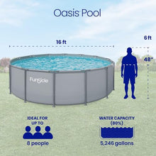 Funsicle Oasis Above Ground Metal Frame Swimming Pool Set – with FB1800S AutoSkimmer Pump, Ladder, Cover, Cloth & Deluxe Maint. Kit, 16' x 48", Round, Gray