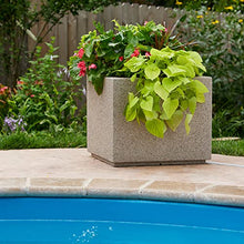 PolyStone Monterray Modern Outdoor/Indoor Square Planter - 23" x 23" x 19" H - Lightweight Weather Resistant Stone-Look Resin Planter - Commercial & Residential - Sandstone Granite